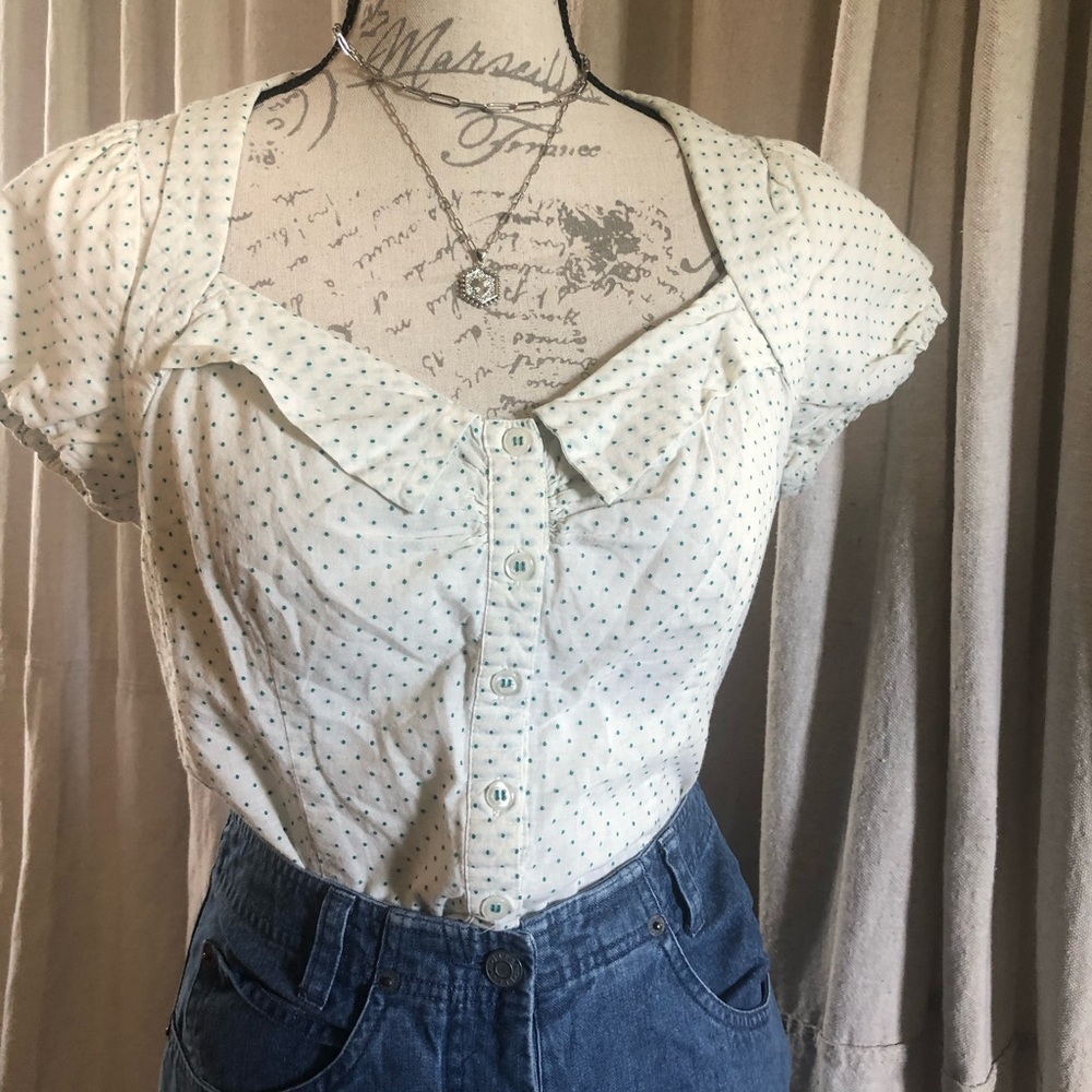 Odille White and Blue Polka Dot Blouse